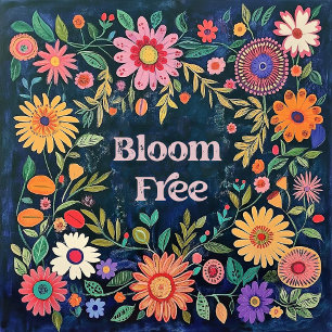Cute Wall Art for Girls - Blå Blommigt Folk Flower Poster