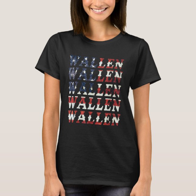 Cute Wallen American Flagga Rött vitt blått Merch  T Shirt (Framsida)