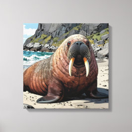 Cute Walrus on a Sandy Beach  Canvastryck