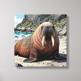 Cute Walrus on a Sandy Beach  Canvastryck