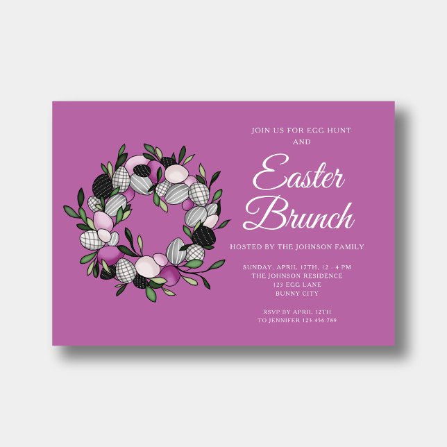 Cute WAN Påsk Brunch Egg Hunt Rosa Inbjudningar (Cute Wreath Easter Brunch Egg Hunt Pink Invitation)