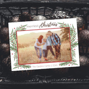 Cute Wandery Merriest jul Holly Card Julkort