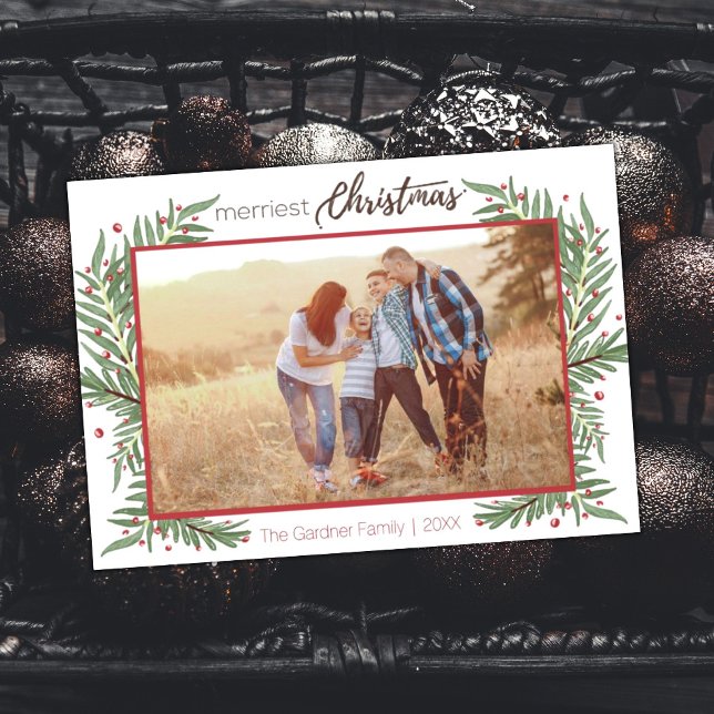 Cute Wandery Merriest jul Holly Card Julkort (Skapare uppladdad)