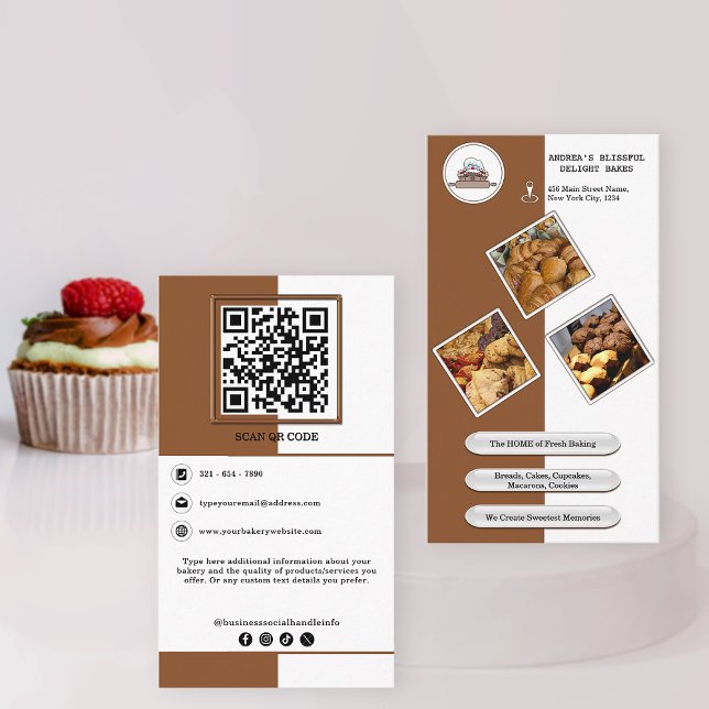 Cute Warm Brown Bakery Add QR Code Branding Design Visitkort (Skapare uppladdad)