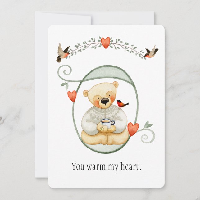 Cute Warm Heart Bear Valentine Julkort (Framsida)