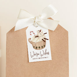 Cute Warm Önskemål Snögubbe Hett Cocoa Helgdag Presentetikett