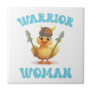 Cute Warrior Woman Viking Chicken Kakelplatta