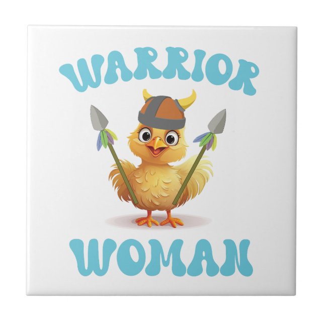 Cute Warrior Woman Viking Chicken Kakelplatta (Framsidan)