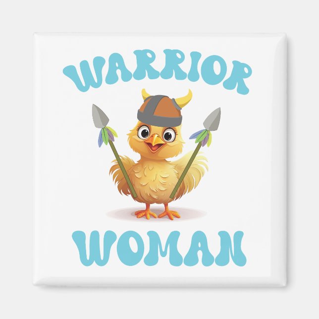Cute Warrior Woman Viking Chicken Magnet (Framsidan)