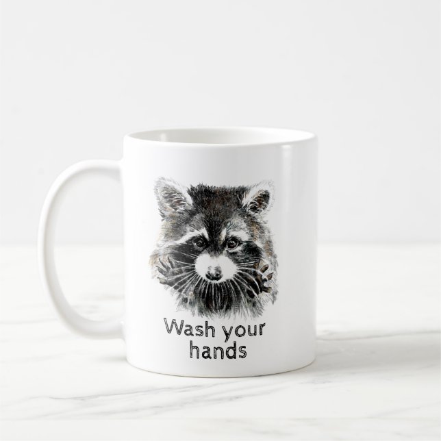 Cute Washroom Tvättar Händer Raccoon Animal Art Kaffemugg (Vänster)