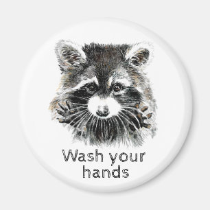 Cute Washroom Tvättar Händer Raccoon Animal Art Magnet