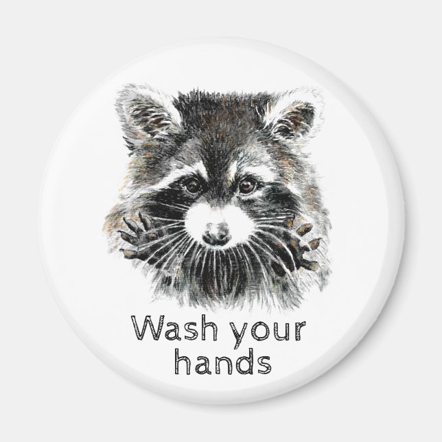 Cute Washroom Tvättar Händer Raccoon Animal Art Magnet (Framsidan)