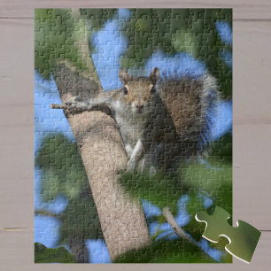 Cute Watchful Squirrel i ett Träd-foto Pussel