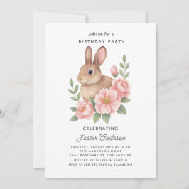 Cute Watecolor Bunny and Pink Flowers Birthday Julkort