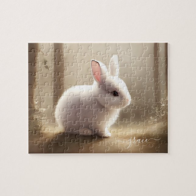 Cute water color baby bunny, namn pussel (Horisontell)