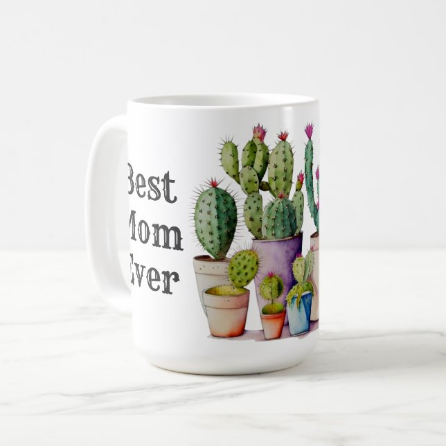 Cute water color cacti cactus succuls Best Mamma Kaffemugg (Framsida vänster)