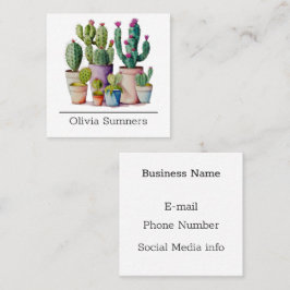 Cute water color cacti cactus succuls in pots fyrkantigt visitkort