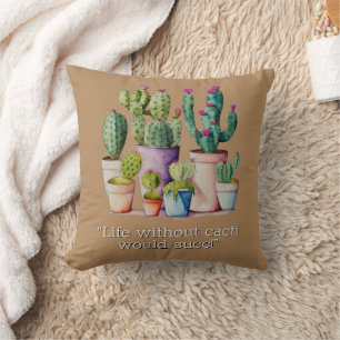 Cute water color cacti cactus succuls in pots kudde