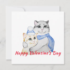 Cute water color cudely cat on Valentine Day