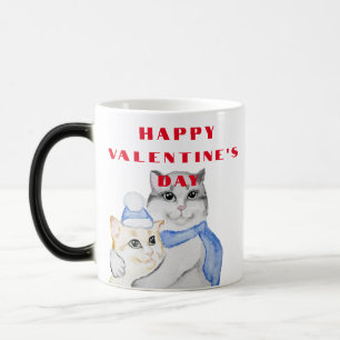 Cute water color cudely cat on Valentine Day Magisk Mugg