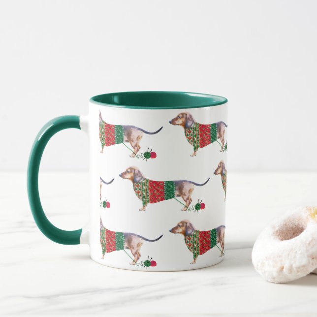 Cute water color dachshund in christmas jumper mugg (Med munk)
