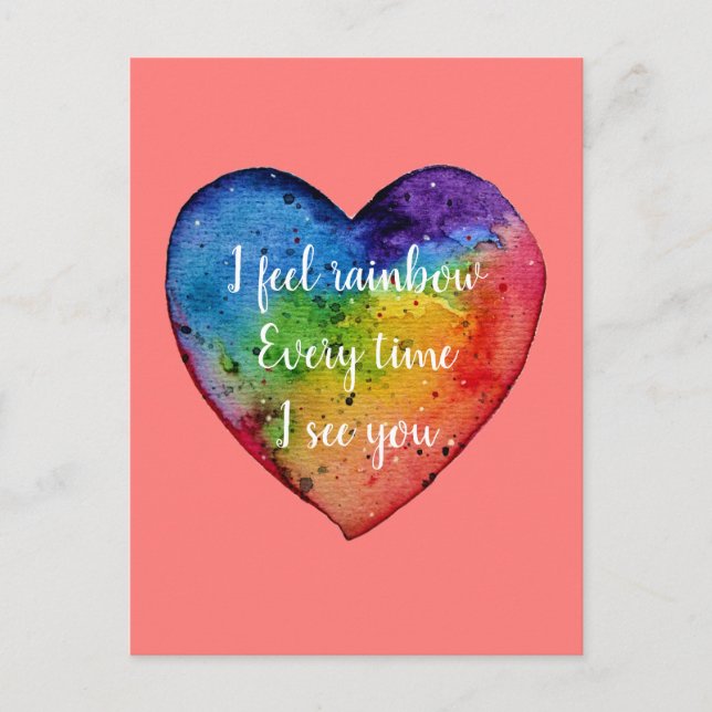 Cute water color Rainbow Heart. Valentineser Helg Vykort (Framsida)