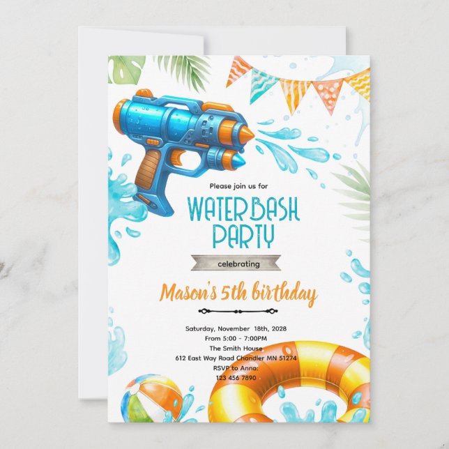 Cute water gun theme invitation inbjudningar (Framsida)