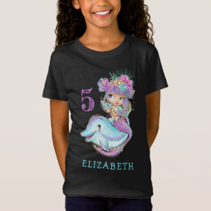 Cute Waterco Sjöjungfru med Dolphin Birthday T-Sh T Shirt