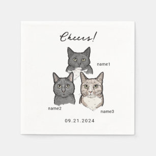 Cute Watercolor 3 Cats Cheers Bröllop Cocktail Pappersservett