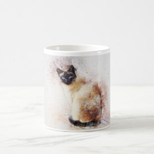Cute Watercolor Abstrakt Siamese Cat Kaffemugg