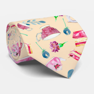 Cute Watercolor Aeftermiddag Tea Party Blommigt Te Slips