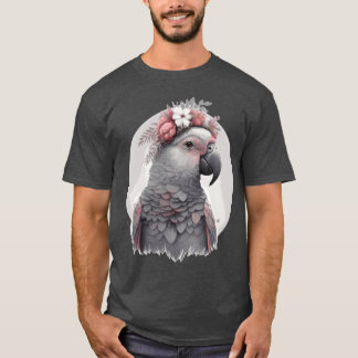 Cute Watercolor African Grått Parrot Bird Flower C T Shirt