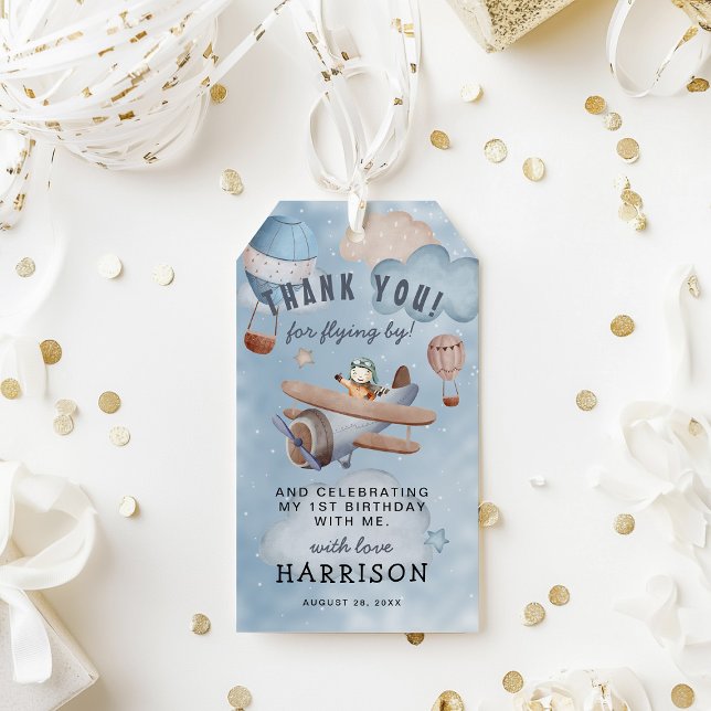 Cute Watercolor Airplan Boy Tack Presentetikett (Skapare uppladdad)