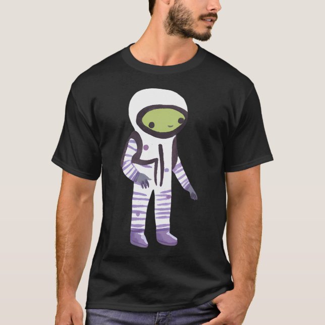 Cute Watercolor Alien Astronaut T Shirt (Framsida)