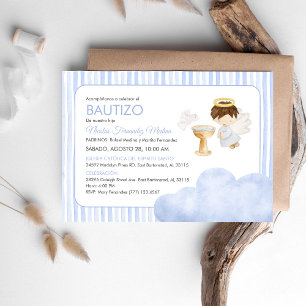Cute Watercolor Angel Boy katolsk Baptism Inbjudningar