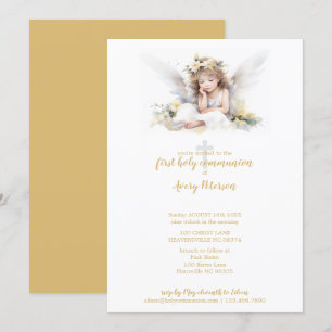 Cute Watercolor Angel Kor Första Heliga Communion Inbjudningar
