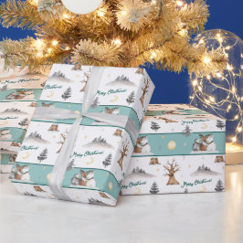 Cute Watercolor Animal Friends God jul Presentpapper