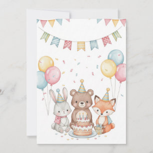 Cute Watercolor Animals at Birthday Firation Kort