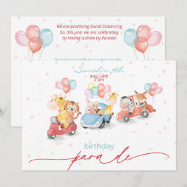 Cute Watercolor Animals Birthday Parad Inbjudningar