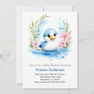 Cute Watercolor Anka WildblomBoy Shower Inbjudningar