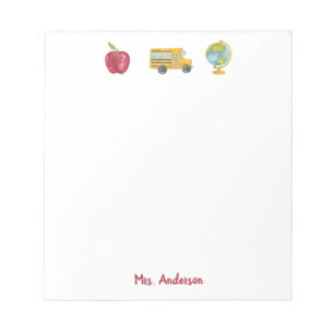 Cute Watercolor Apple School Buss Lärare Namn Anteckningsblock