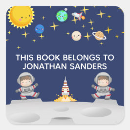 Cute Watercolor Astronaut in Moon  Fyrkantigt Klistermärke