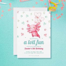 Cute Watercolor Axolotl Barns födelsedag Party Inbjudningar