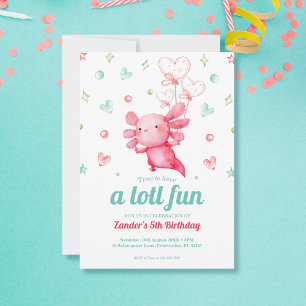 Cute Watercolor Axolotl Barns födelsedag Party Inbjudningar