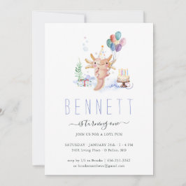 Cute Watercolor Axolotl Födelsedagsfest Inbjudningar