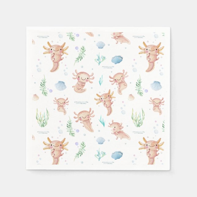 Cute Watercolor Axolotl Födelsedagsfest Napkins Pappersservett (Framsidan)