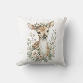 Cute Watercolor Baby Animals with Flowers Kudde