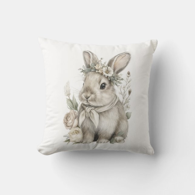 Cute Watercolor Baby Animals with Flowers Kudde (Framsida)