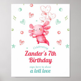 Cute Watercolor Baby Axolotl Birthday Signing Poster