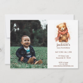 Cute Watercolor Baby Bear 1:a födelsedagen Inbjudningar